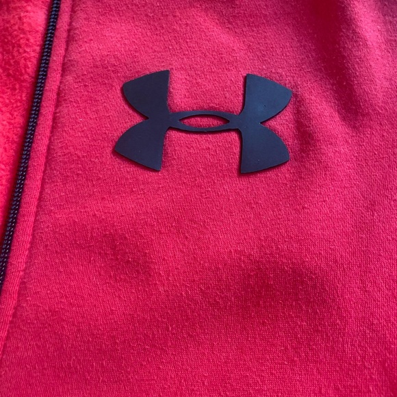 Under Armour Kids boys YLG Full-Zip Up Red Hoodie long sleeve soft inside hood - Picture 3 of 7
